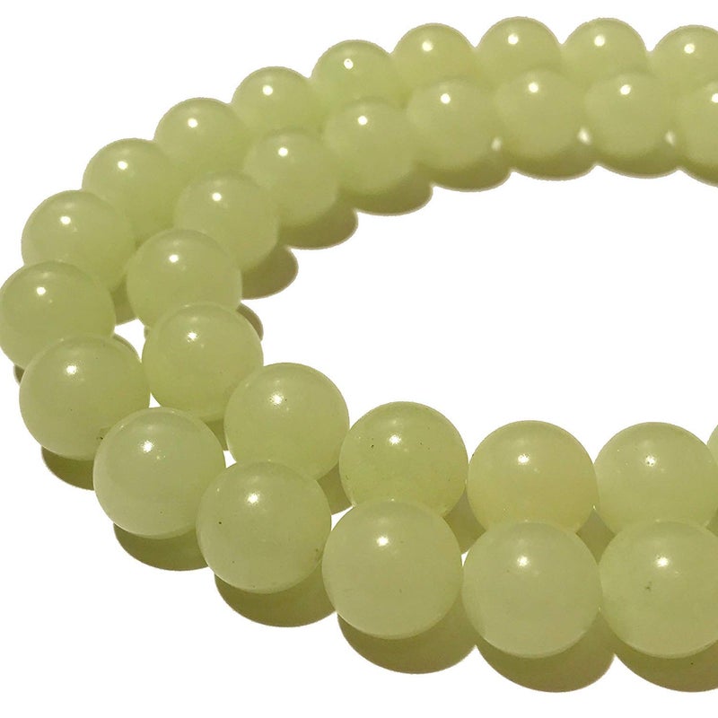 ABC GEMS USA ABCGEMS Glow-in-Dark Mexican Olive-Green Aragonite Beads (AKA Cave Calcite- Extremely Rare) Healing Crystal Chakra Energy Stone Ideal for Bracelet Necklace Ring DIY Jewelry Making Smooth Round 8mm - Image 1